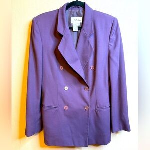 Vintage Eddie Bauer Deep Purple Women's Double-Breasted Blazer 100% Wool Size 10